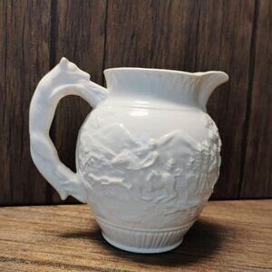 Vintage National Potteries Co Fox Hunt Pitcher Embossed Hound Horse Dogs Creamer
